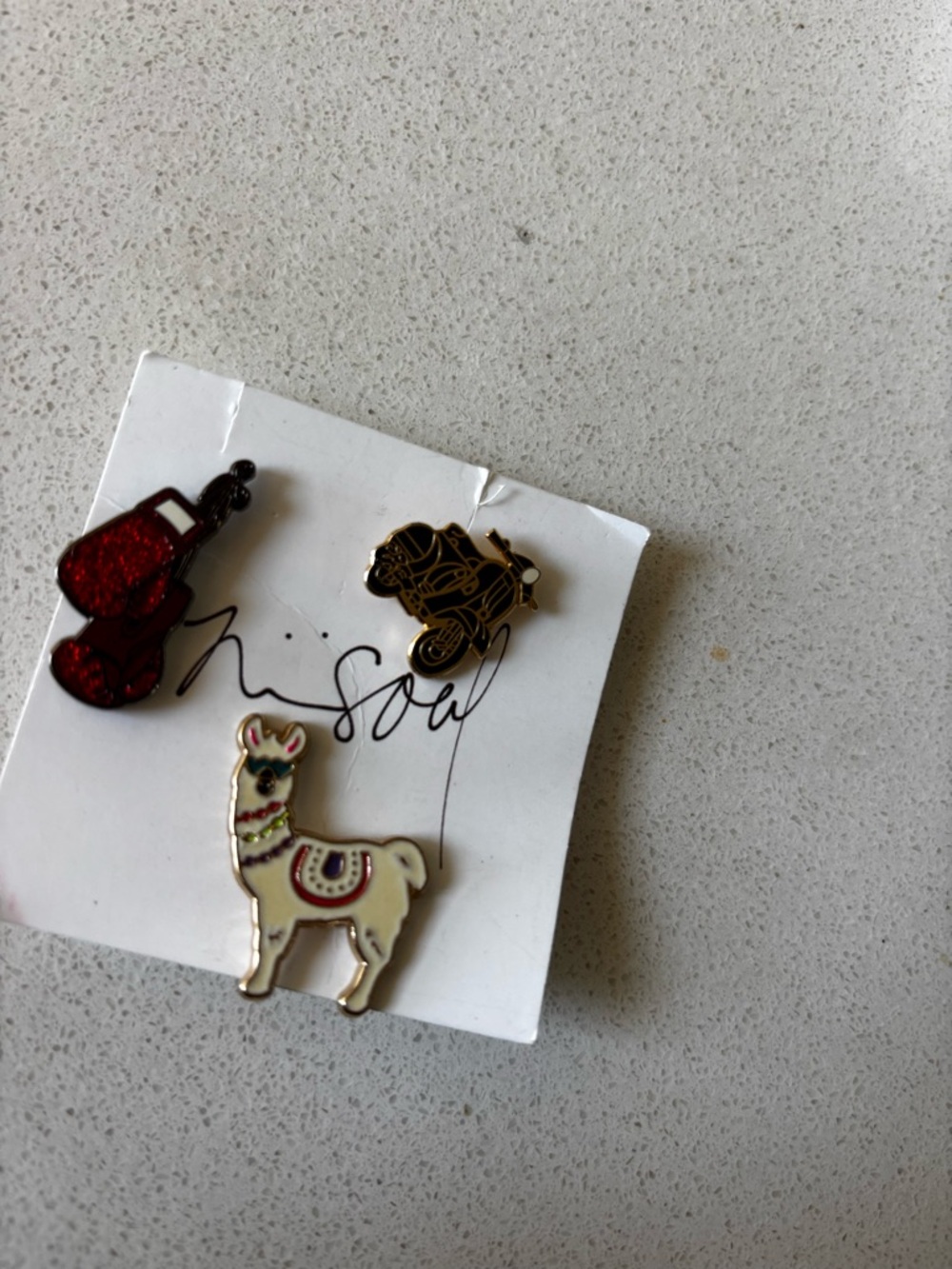 ASOS Kids Enamel Pin Set - White Llama, Red Guitar & Gold Scooter